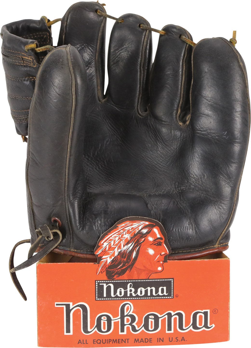 Rare 1940s Nokona Black Leather Professional Model Glove w/Store Display Stand