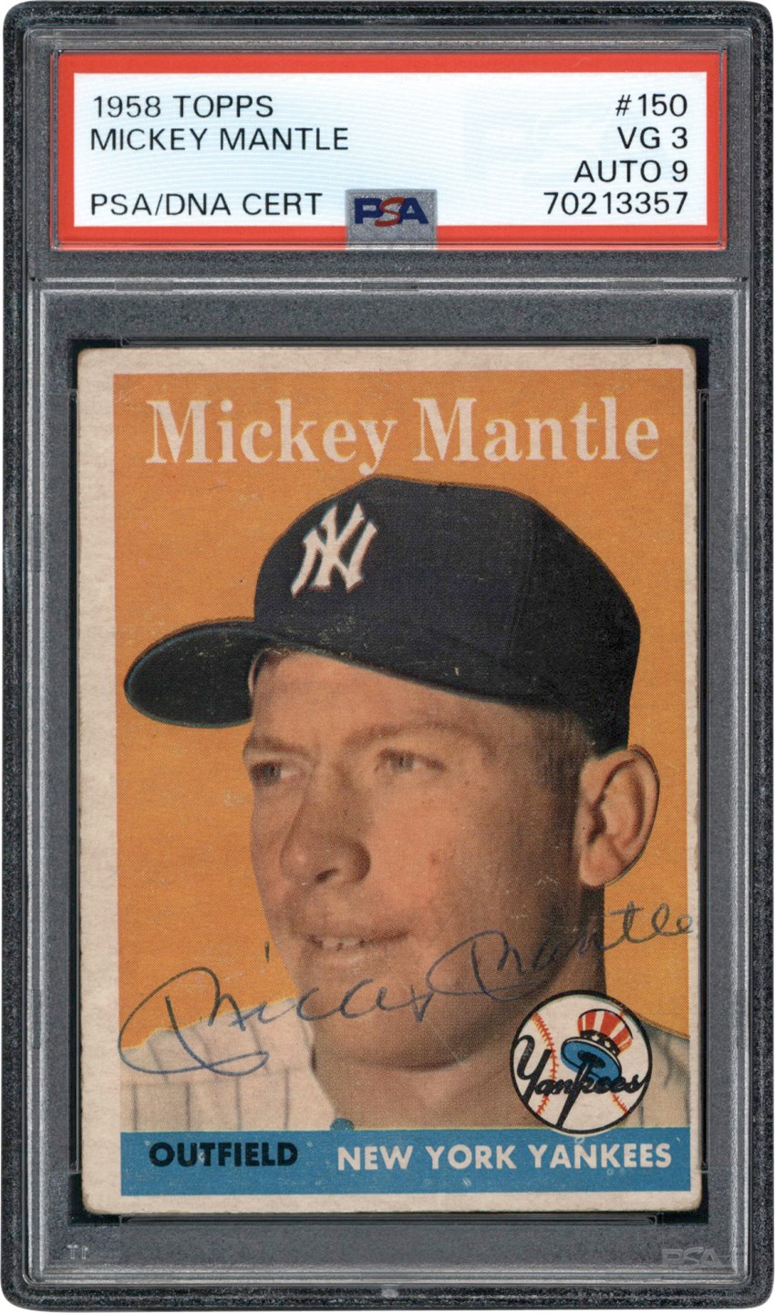Signed 1958 Topps #150 Mickey Mantle PSA VG 3 Auto 9