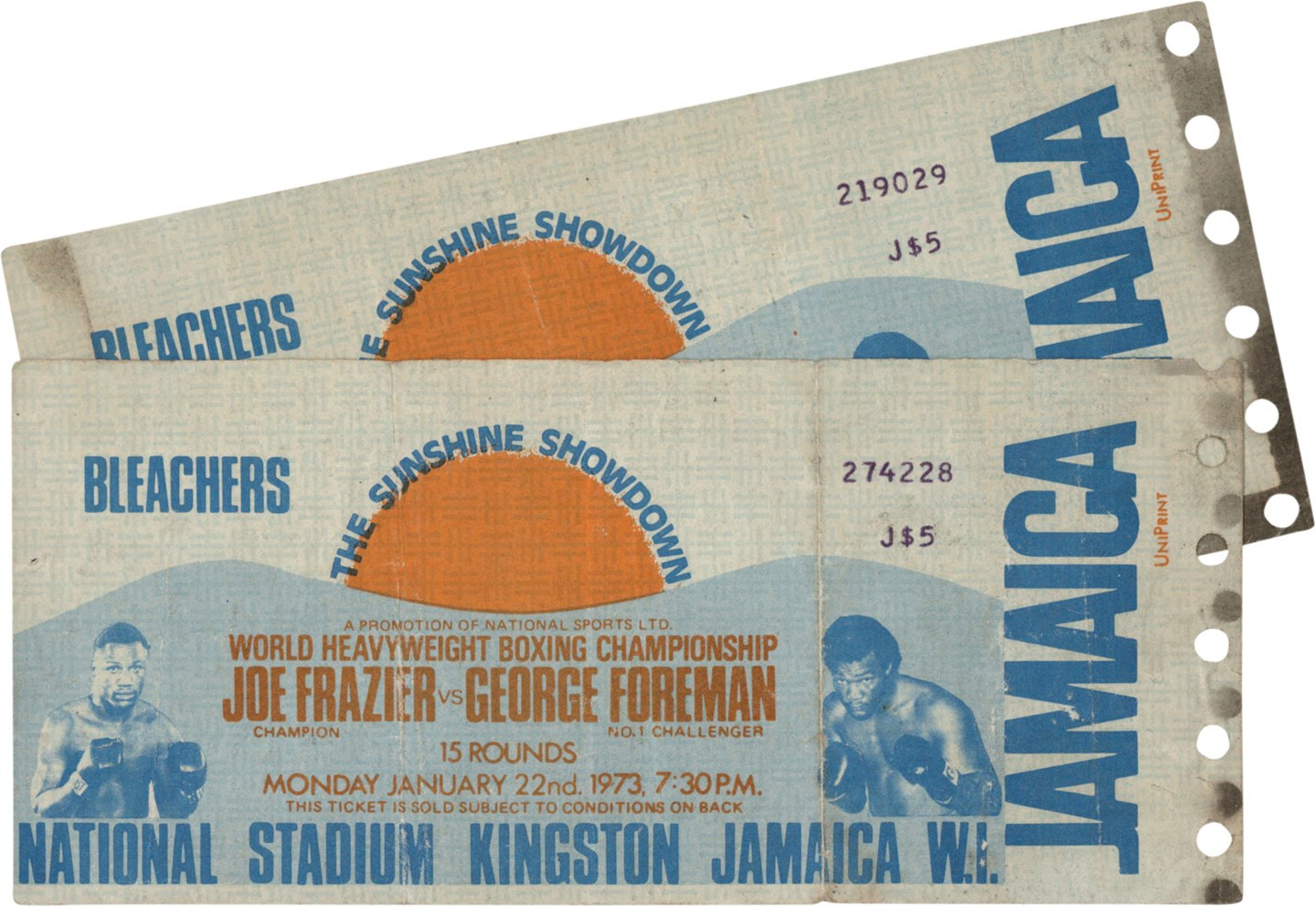 1973 Joe Frazier vs. George Foreman Ticket Stubs (2)