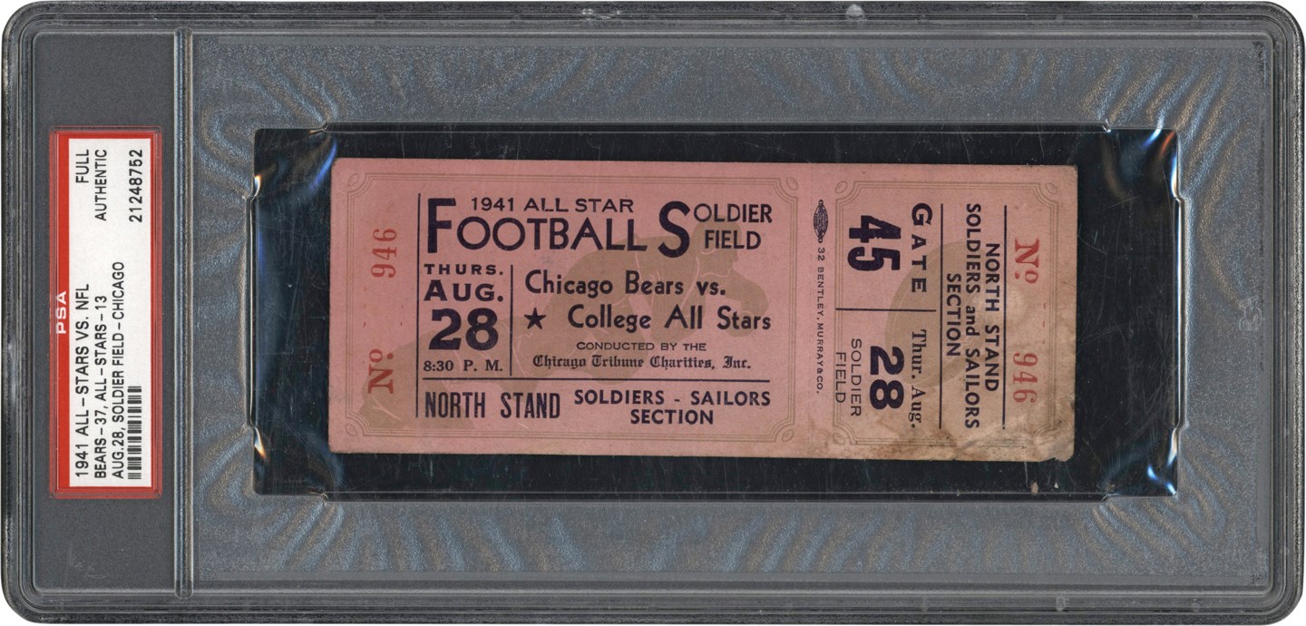 1941 Jackie Robinson Last Football Game Full Ticket - College All Stars vs. Chicago Bears (PSA)