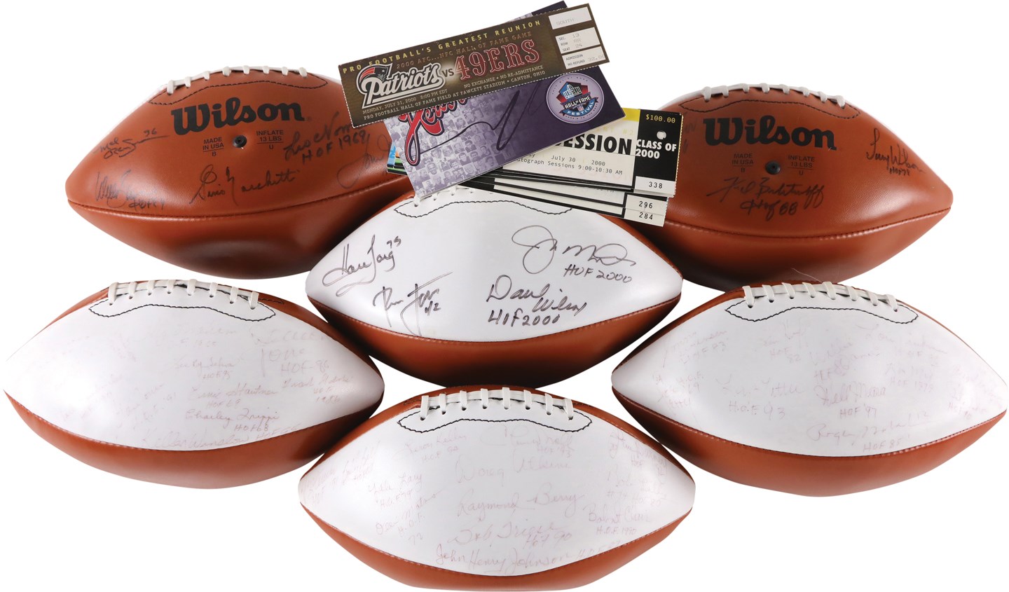 - Amazing Lot of 2000 Pro Football's Greatest Reunion Signed Footballs w/Game and Event Tickets, Poster (16)