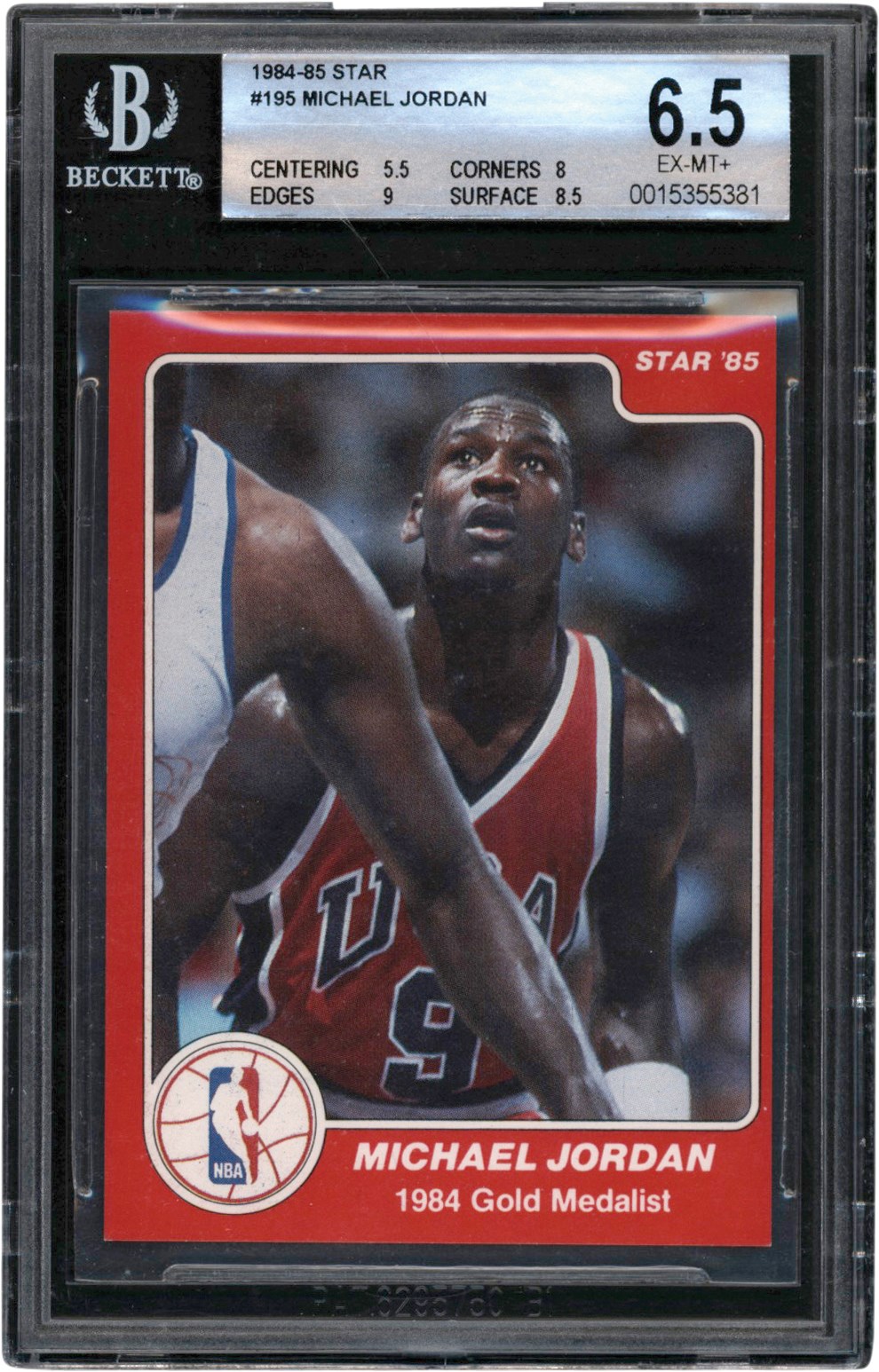 - 1984-85 Star Co Basketball #195 Michael Jordan Olympic Gold Medalist Rookie BGS EX-MT+ 6.5