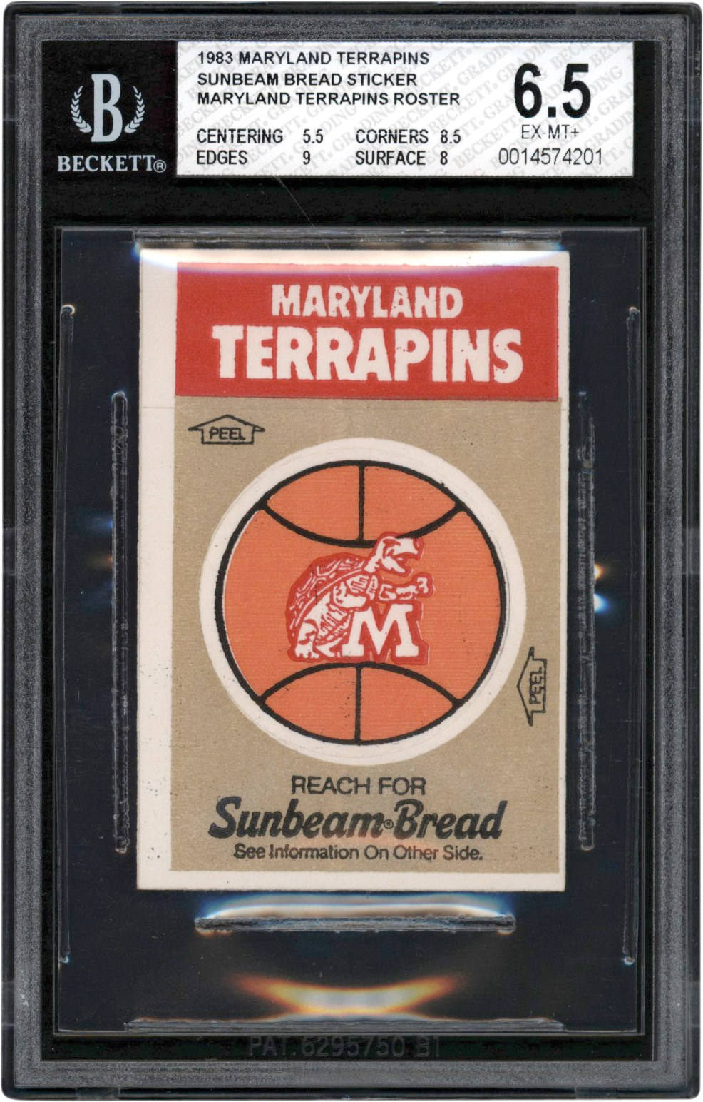 - 1983 Maryland Terrapins Sunbeam Bread Roster Sticker w/Len Bias BGS EX-MT+ 6.5