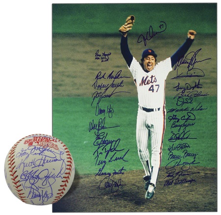 - 1986 New York Mets Signed Baseball & Photograph (16x20”)