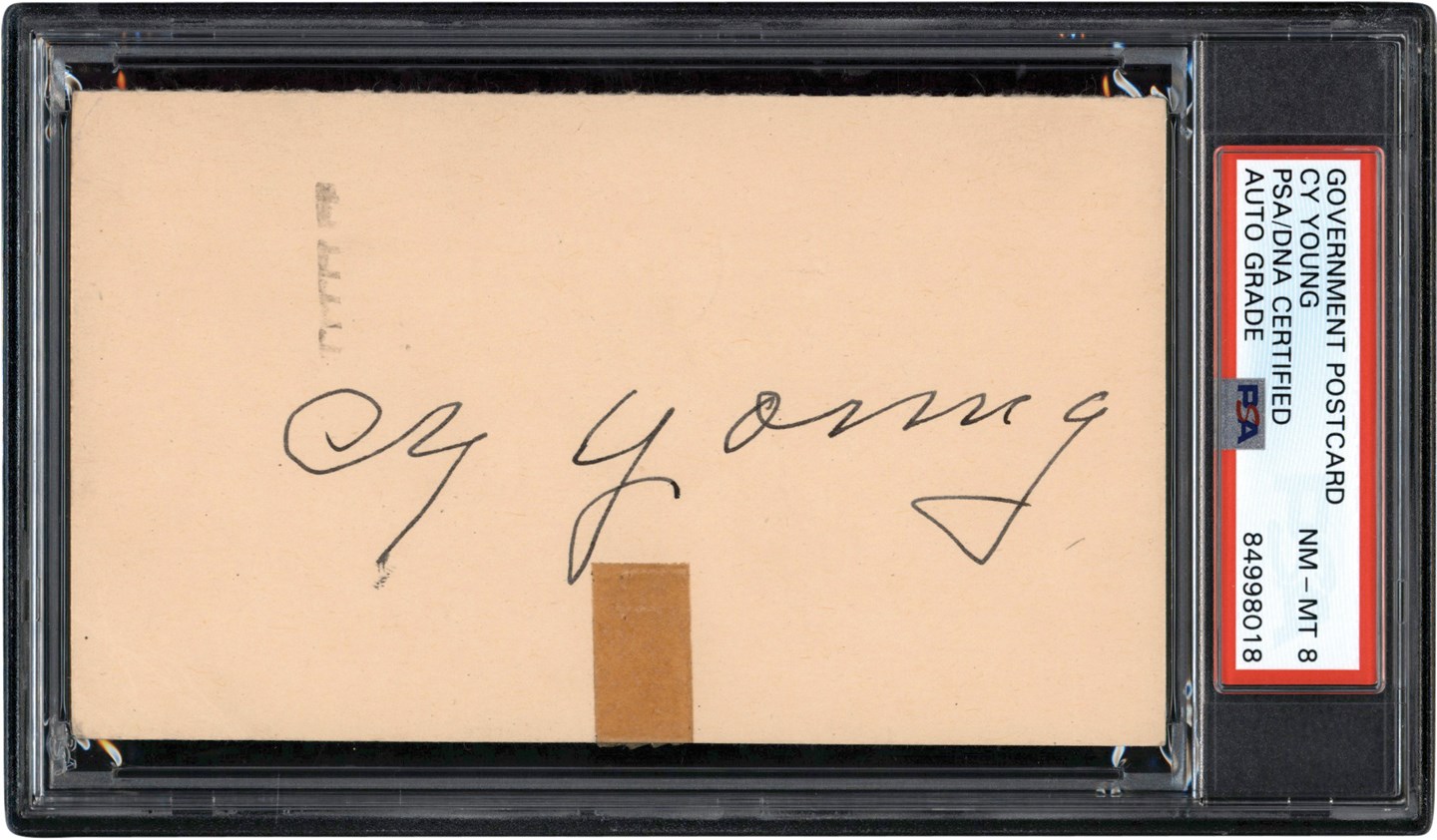 1950 Cy Young Signed Government Postcard (PSA NM-MT 8)