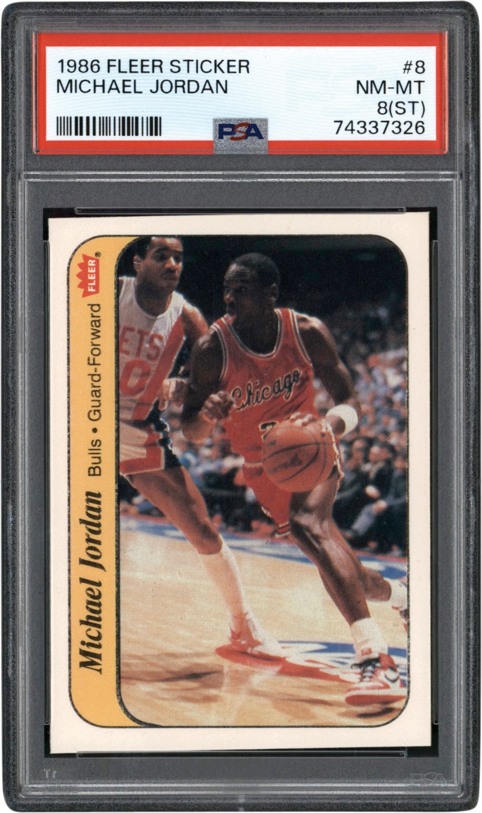 - 1986 Fleer Basketball Sticker #8 Michael Jordan PSA NM-MT 8 (ST)