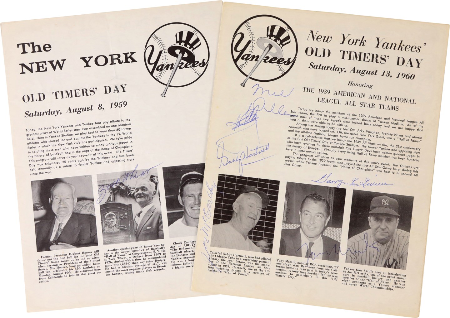 1959 & 1960 New York Yankees Multi-Signed Old Timers Day Program Inserts w/HOFers