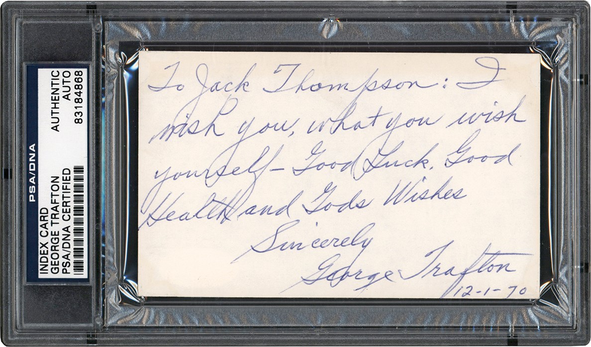 George Trafton Signed Index Card (PSA)