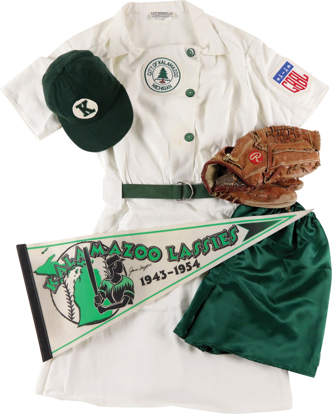 Baseball Equipment - 1951-52 Kalamazoo Lassies AAGPL Jane Moffet Replica Tour Uniform Plus Related Material