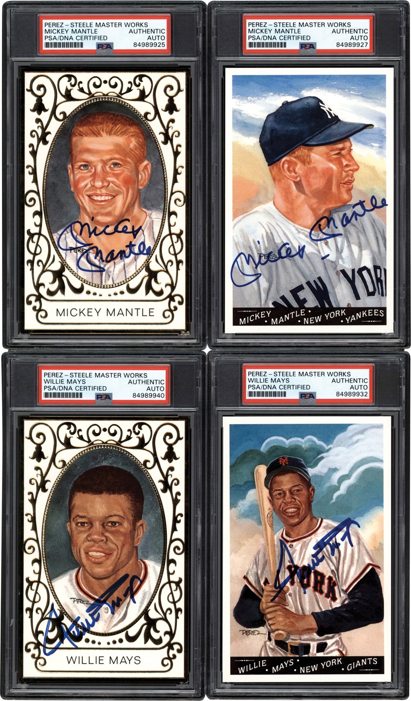 Baseball Autographs - Perez-Steele Hall of Fame Master Works Series I Signed Postcard Complete Set w/Mantle & Mays PSA