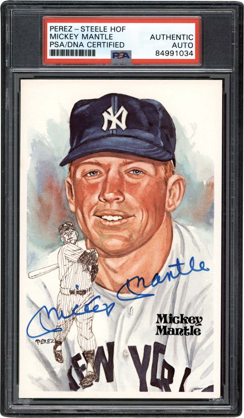 Mantle and Maris - Mickey Mantle Signed Perez Steele Hall of Fame Postcard (PSA)