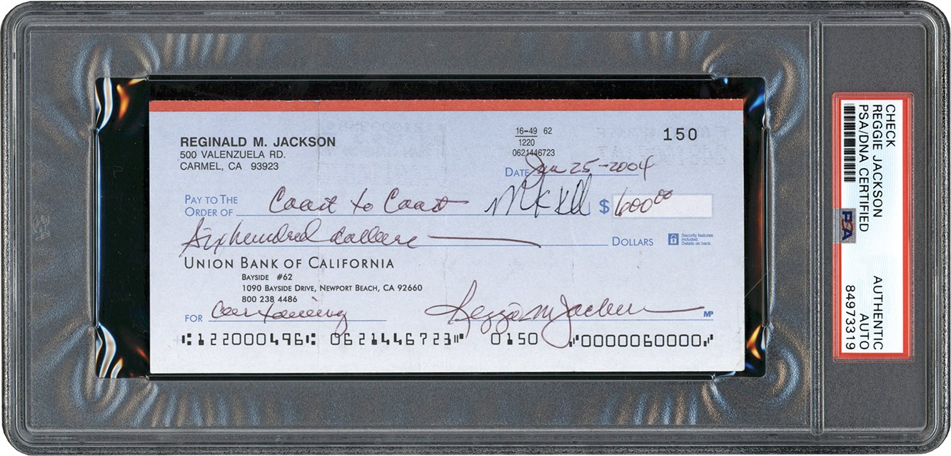 Reggie Jackson Signed Personal Check (PSA)