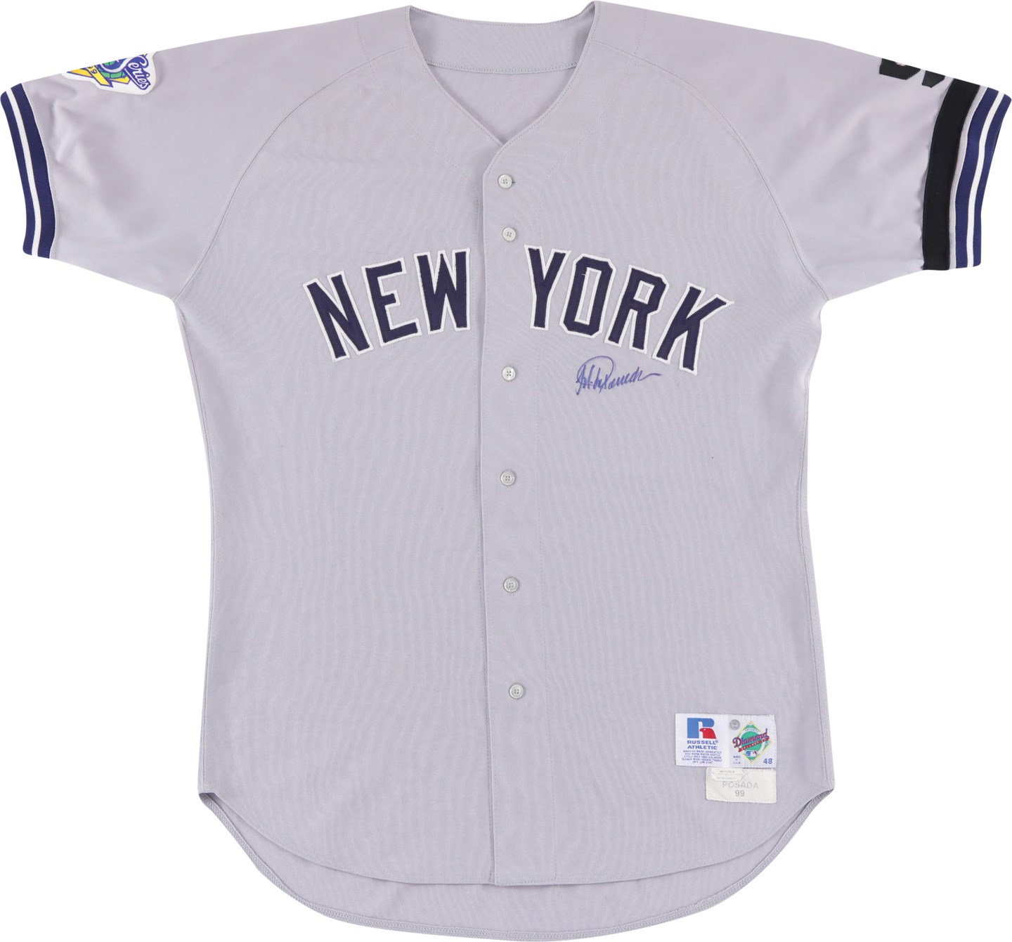 Baseball Equipment - 1999 Jorge Posada World Series New Yankees Signed Game Worn Jersey (PSA)