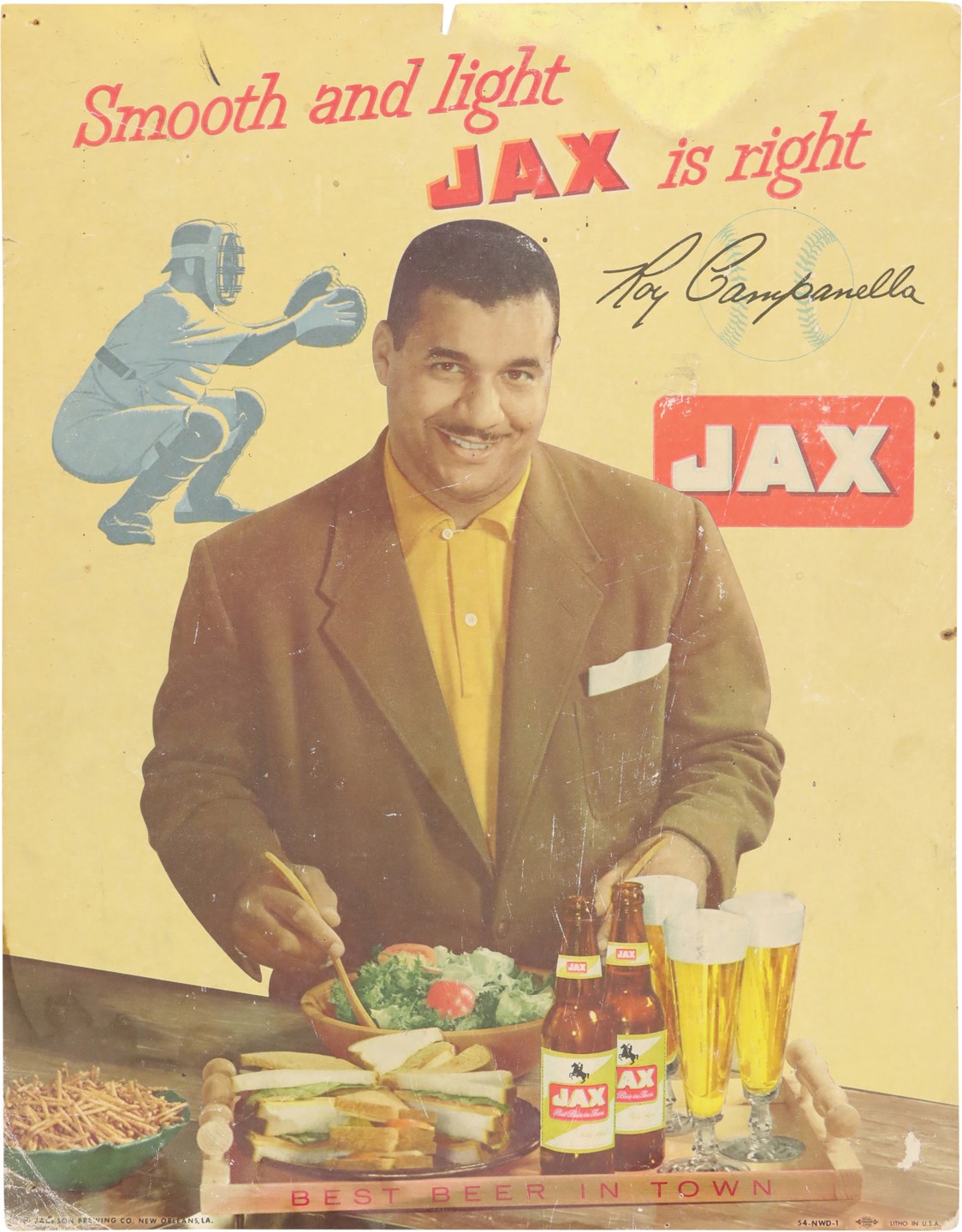 - Very Rare 1950s Roy Campanella Jax Beer Cardboard Advertising Display