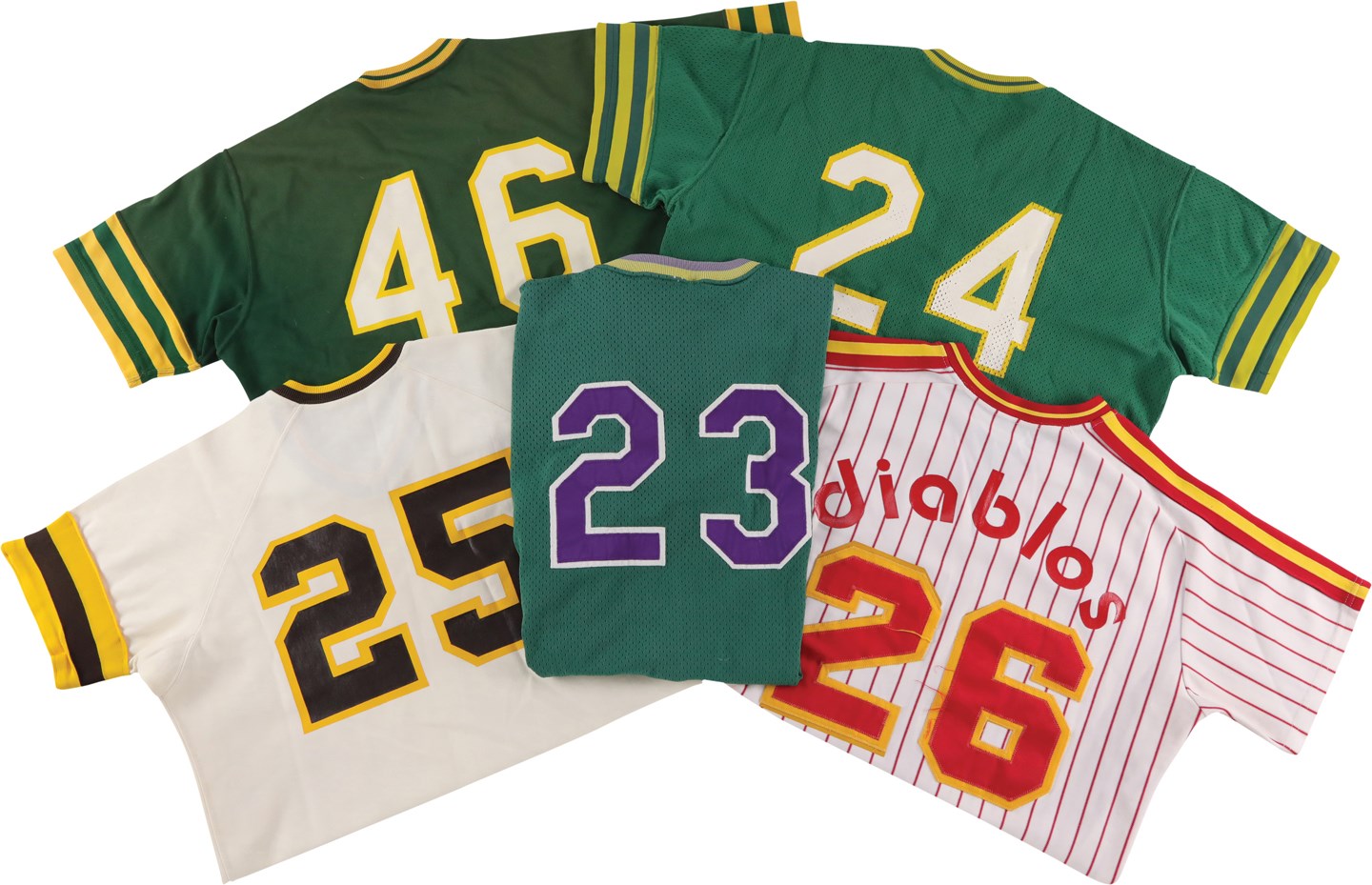 Baseball Equipment - Five Minor League Game Worn Jerseys Including El Paso Diablos and Augusta Green Jackets