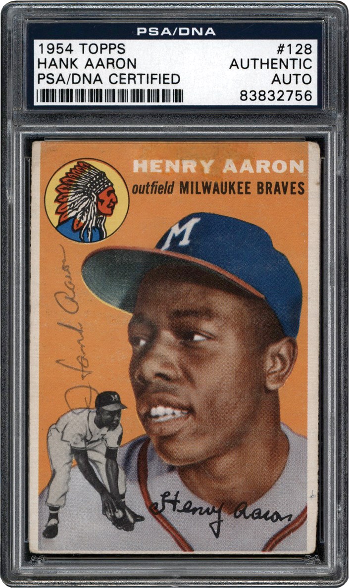 - Vintage Signed 1954 Topps #128 Hank Aaron Rookie PSA Authentic