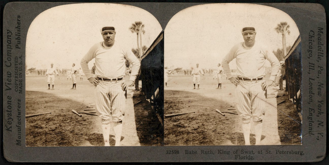 Circa 1933 Babe Ruth at Spring Training Stereograph Card