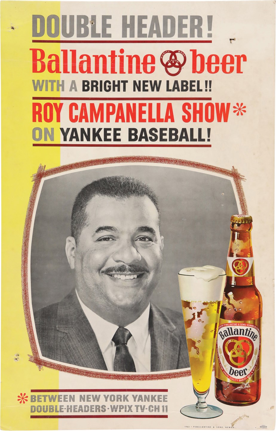 Circa 1962 Roy Campanella Ballantine Beer Cardboard Advertising Display