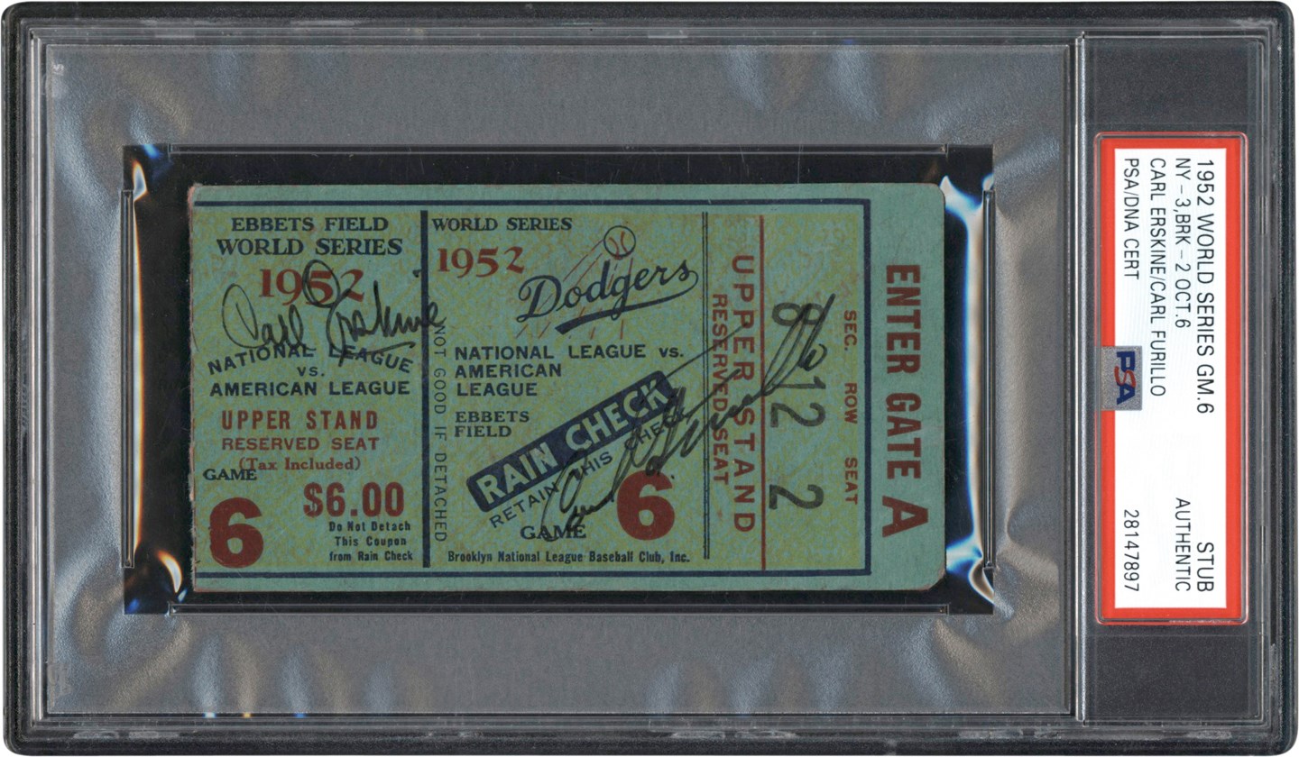 - 1952 World Series Game 6 Ticket Signed by Carl Furillo & Carl Erskine (PSA)