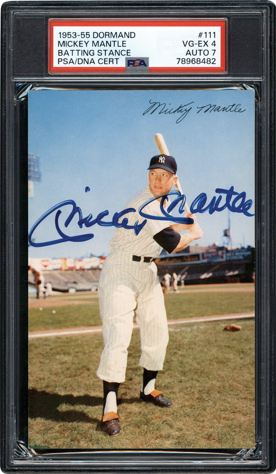 - 1953-1955 Dormand Mickey Mantle Batting Stance Signed Postcard PSA VG-EX 4 Auto 7 (Pop 1 One Higher!)