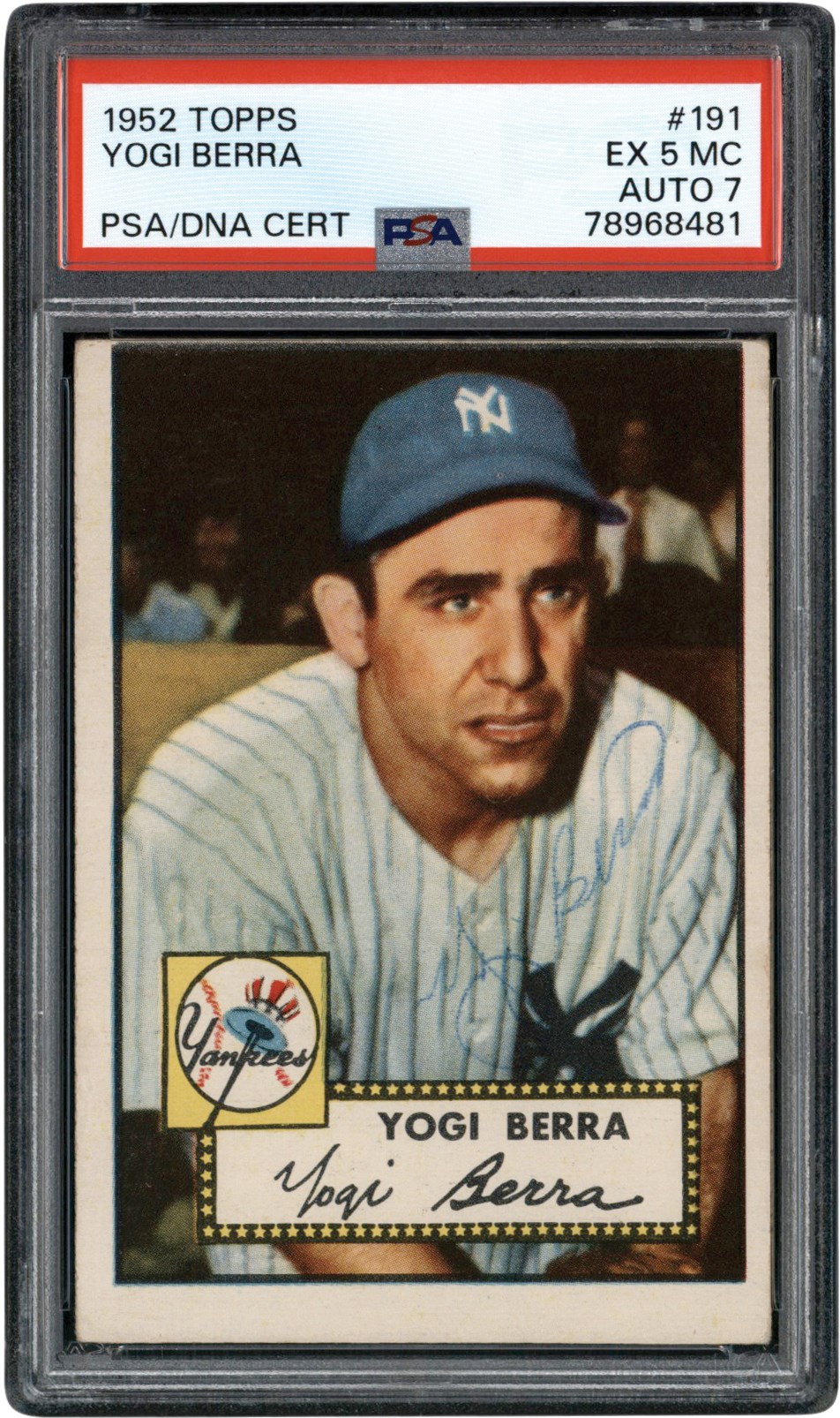 - 1952 Topps Baseball #191 Yogi Berra Signed Card PSA EX 5 (mc) Auto 7 (Highest Graded)