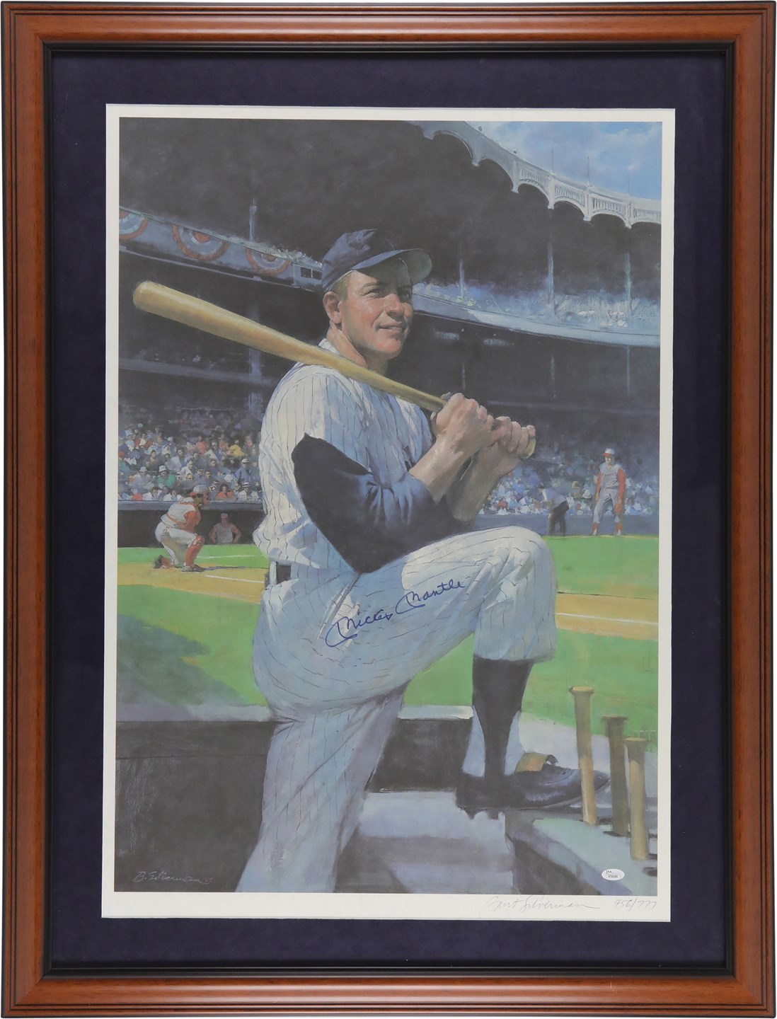 Baseball Autographs - Mickey Mantle Signed Lithograph by Burt Silverman (PSA)