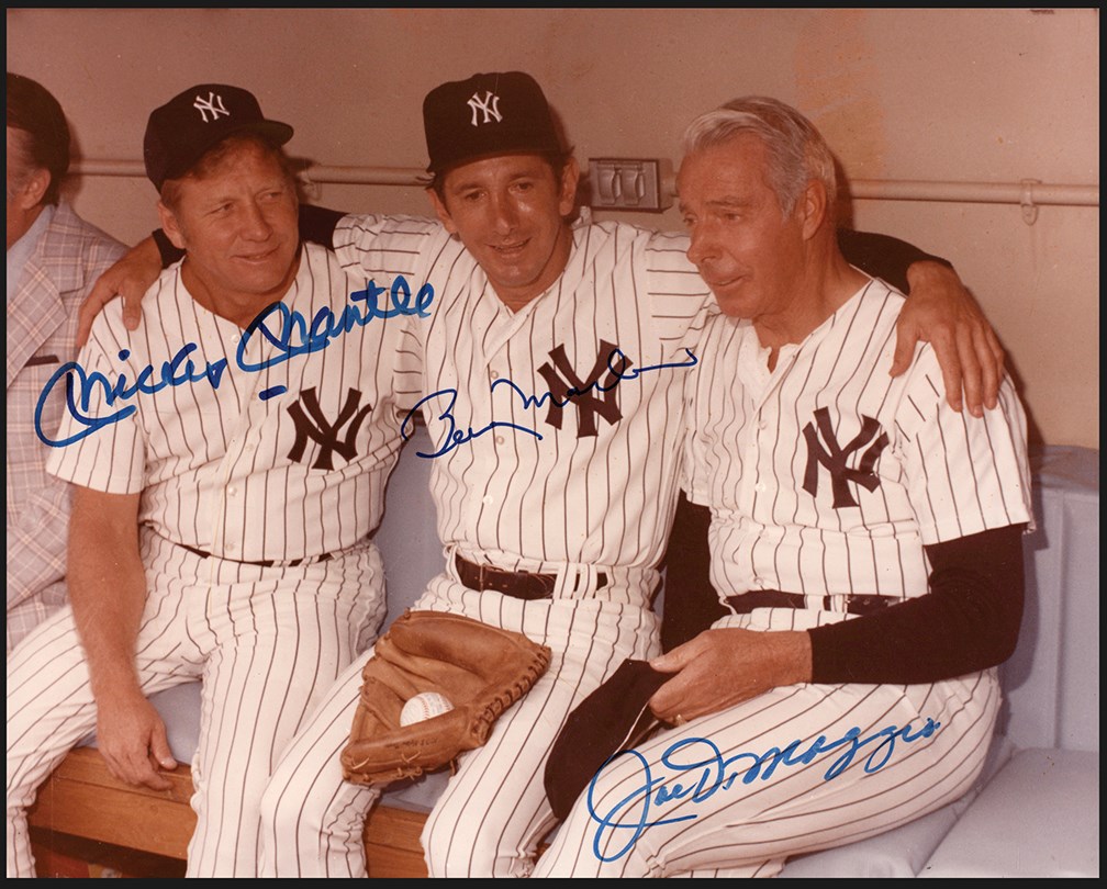 Baseball Autographs - Mickey Mantle, Joe DiMaggio, & Billy Martin Signed Photograph (JSA)