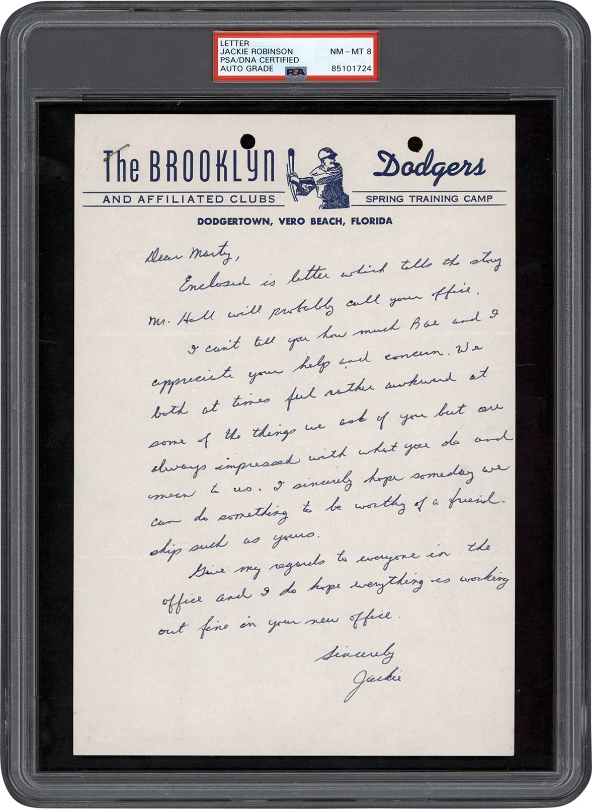 - Circa 1954 Jackie Robinson Handwritten Letter (PSA NM-MT 8)