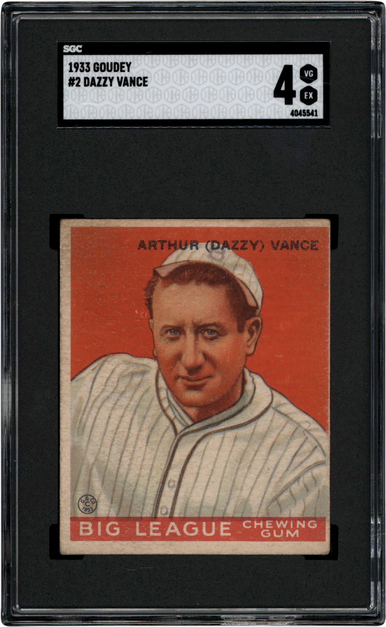 - 1933 Goudey Baseball #2 Dazzy Vance SGC VG-EX 4