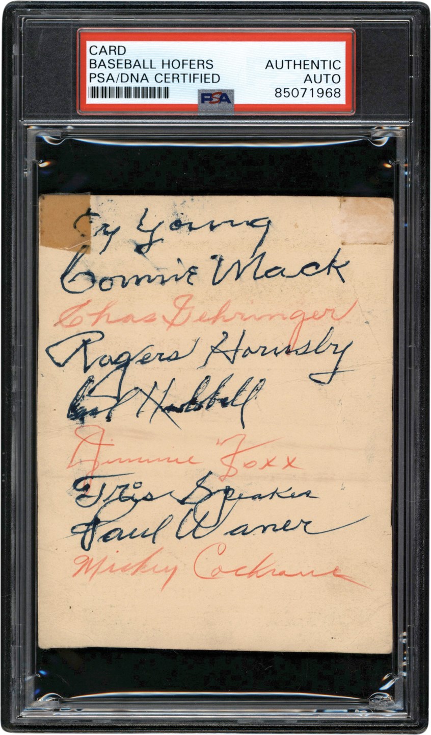 Cy Young, Jimmie Foxx, & Hall of Famers Multi-Signed Kid Nichols Day Card (PSA)