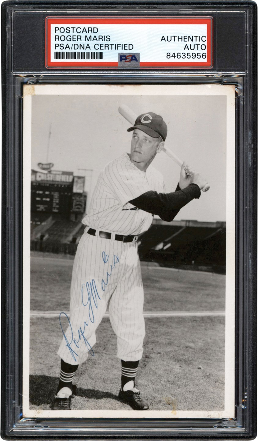 Baseball Autographs - 1957 Roger Maris Rookie Signed Cleveland Indians Team-Issued Real Photo Postcard (PSA)