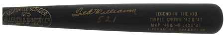 - Ted Williams “521” Signed Bat (35”)
