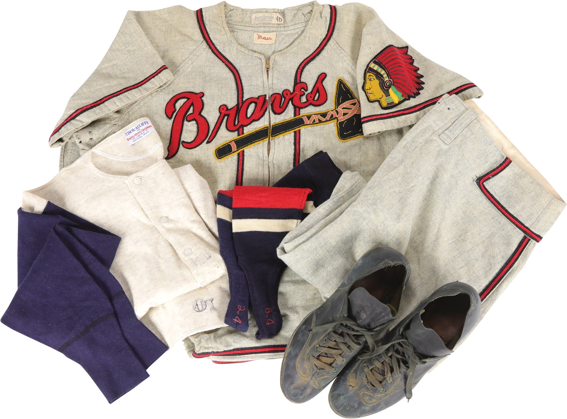 Baseball Equipment - Circa 1948 Phil Masi Boston Braves Game Worn Uniform (Jersey, Pants, Socks & Cleats)