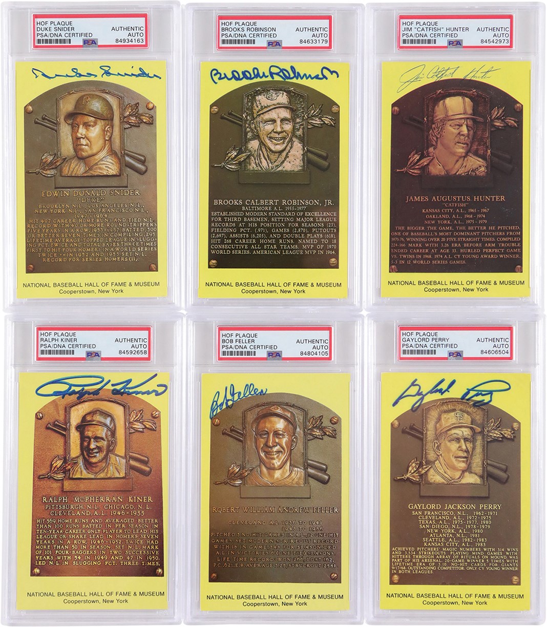 Baseball Autographs - Autographed Yellow Hall of Fame Plaque Postcard Collection (18) All PSA/DNA
