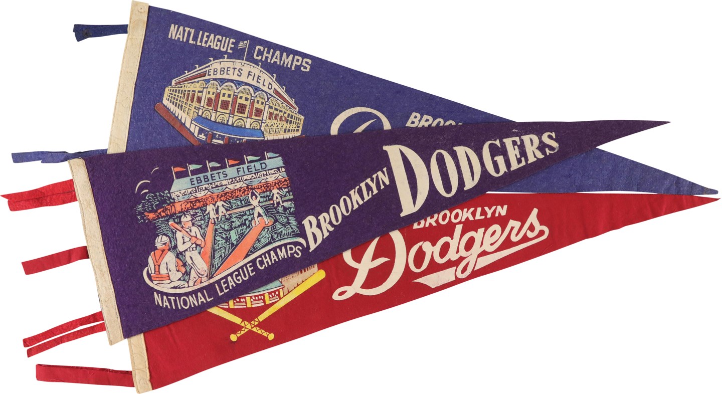 1940s-50s Brooklyn Dodgers Pennant Collection (3)