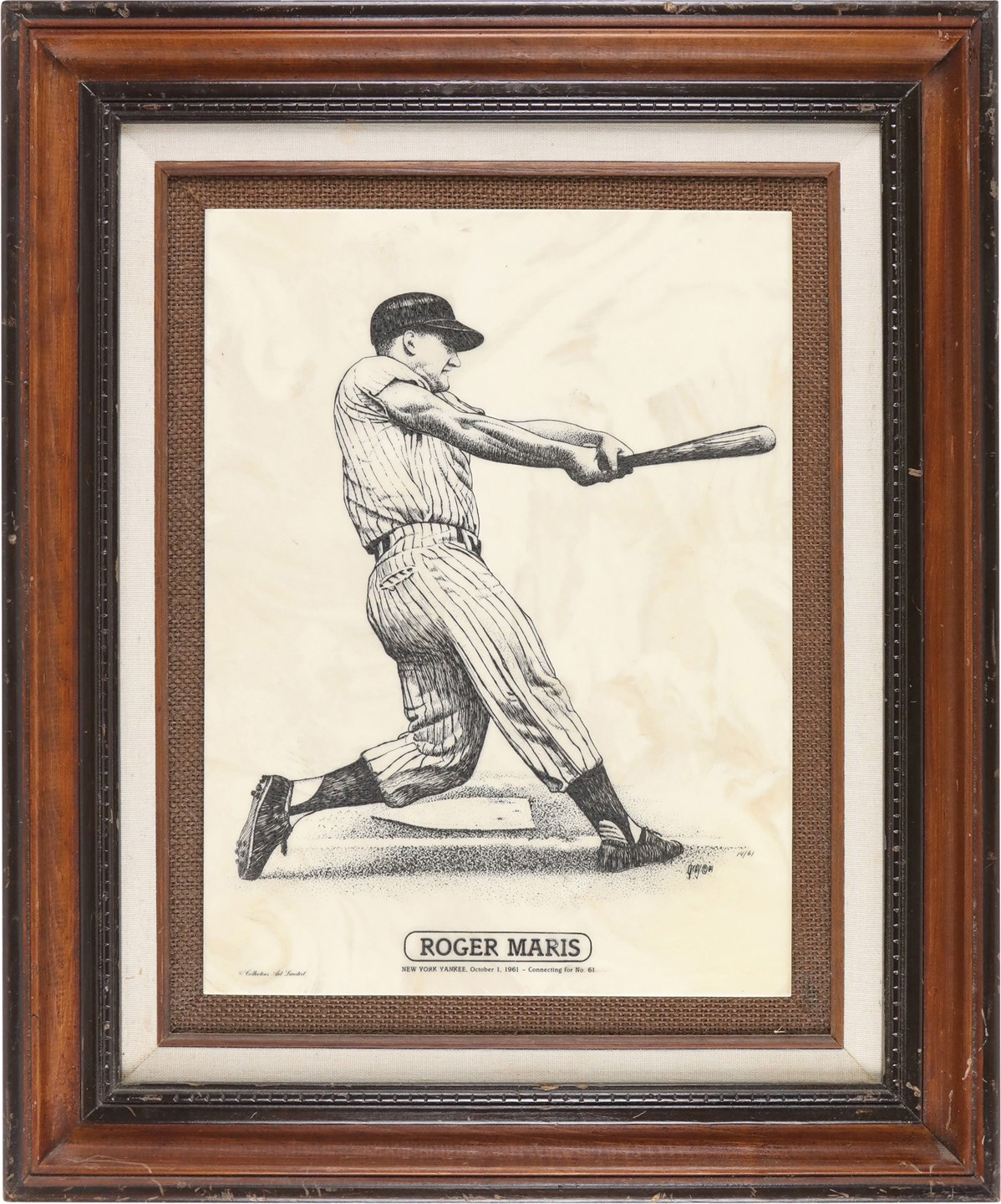 Baseball Autographs - Roger Maris "61 Home Runs" Marble Etching #14/61 with Signed Roger Maris LOA (PSA)