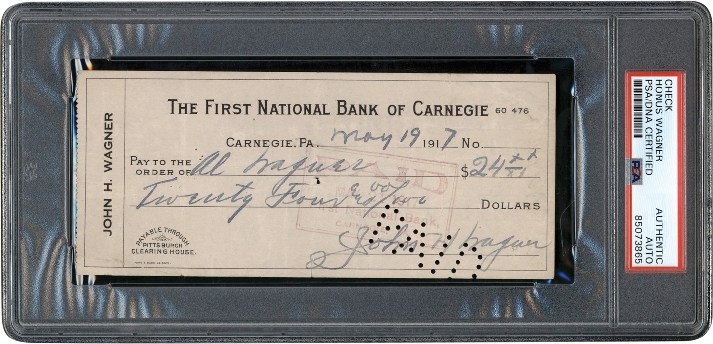 Baseball Autographs - 1917 Honus Wagner Signed Bank Check (PSA)