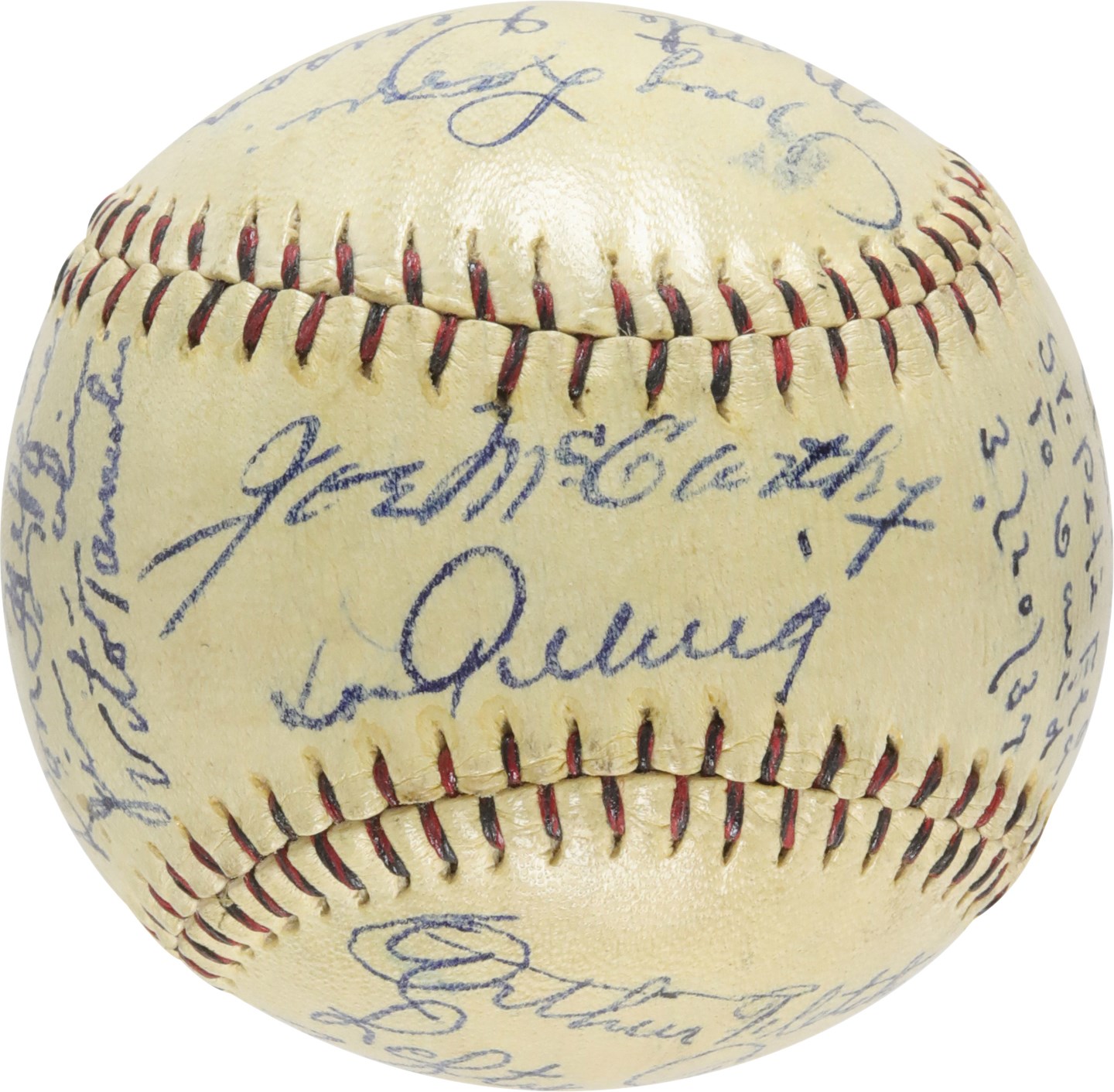 Baseball Autographs - 1937 New York Yankees World Champions Team-Signed Baseball w/Gehrig, DiMaggio, Lazzeri & McCarthy (PSA)