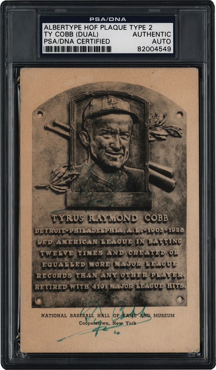 Only Known Ty Cobb Dual-Signed Albertype Type 2 Hall of Fame Postcard (PSA)