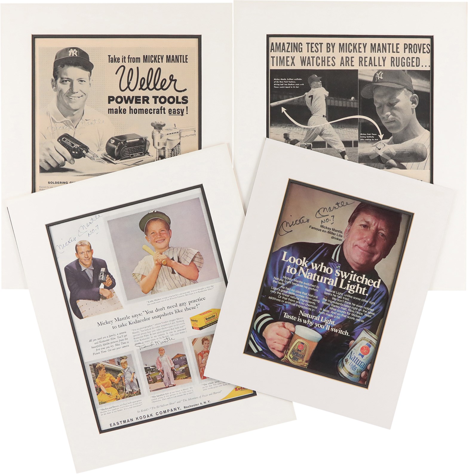 Mickey Mantle Signed & Inscribed Magazine Advertisements (4)