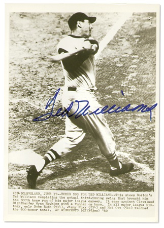 - Ted Williams 500 Home Run Signed Wire Photograph