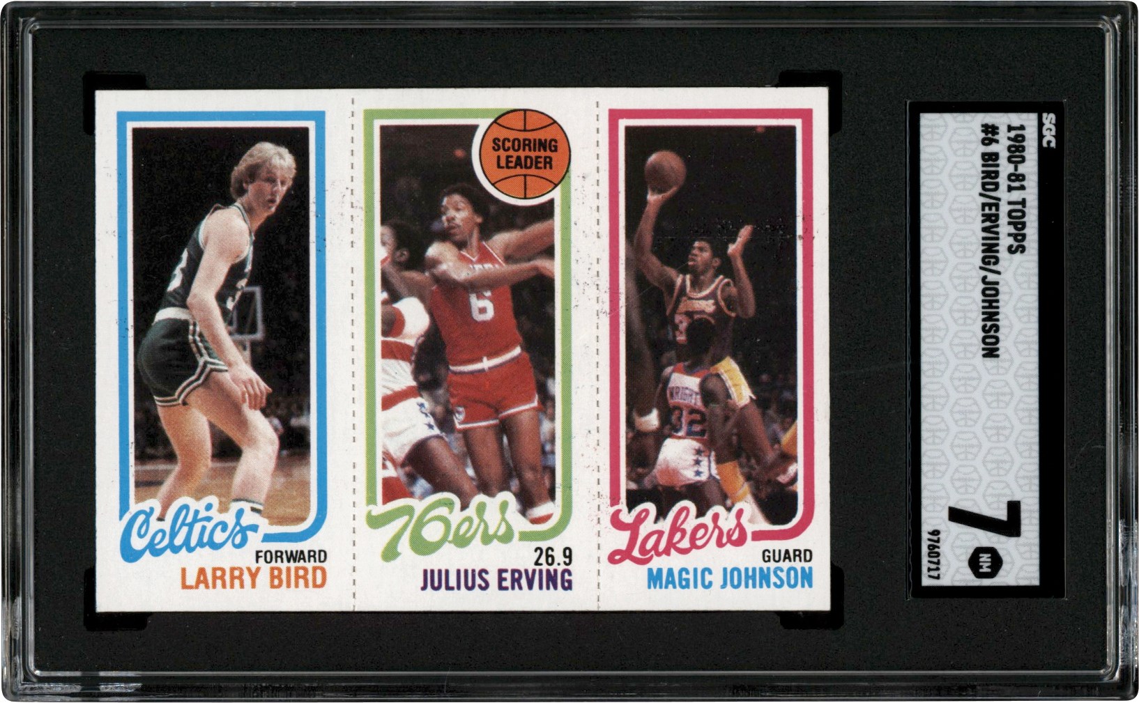 Basketball Cards - 1980-81 Topps Basketball #6 Larry Bird, Julius Erving, Magic Johnson SGC NM 7