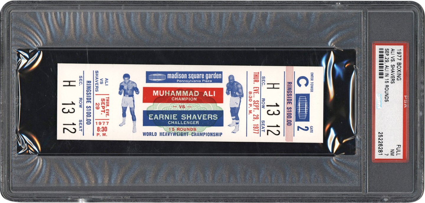 1977 Muhammed Ali vs. Ernie Shavers Full Ticket PSA NM 7 (Pop 1 of 1 Highest Graded)