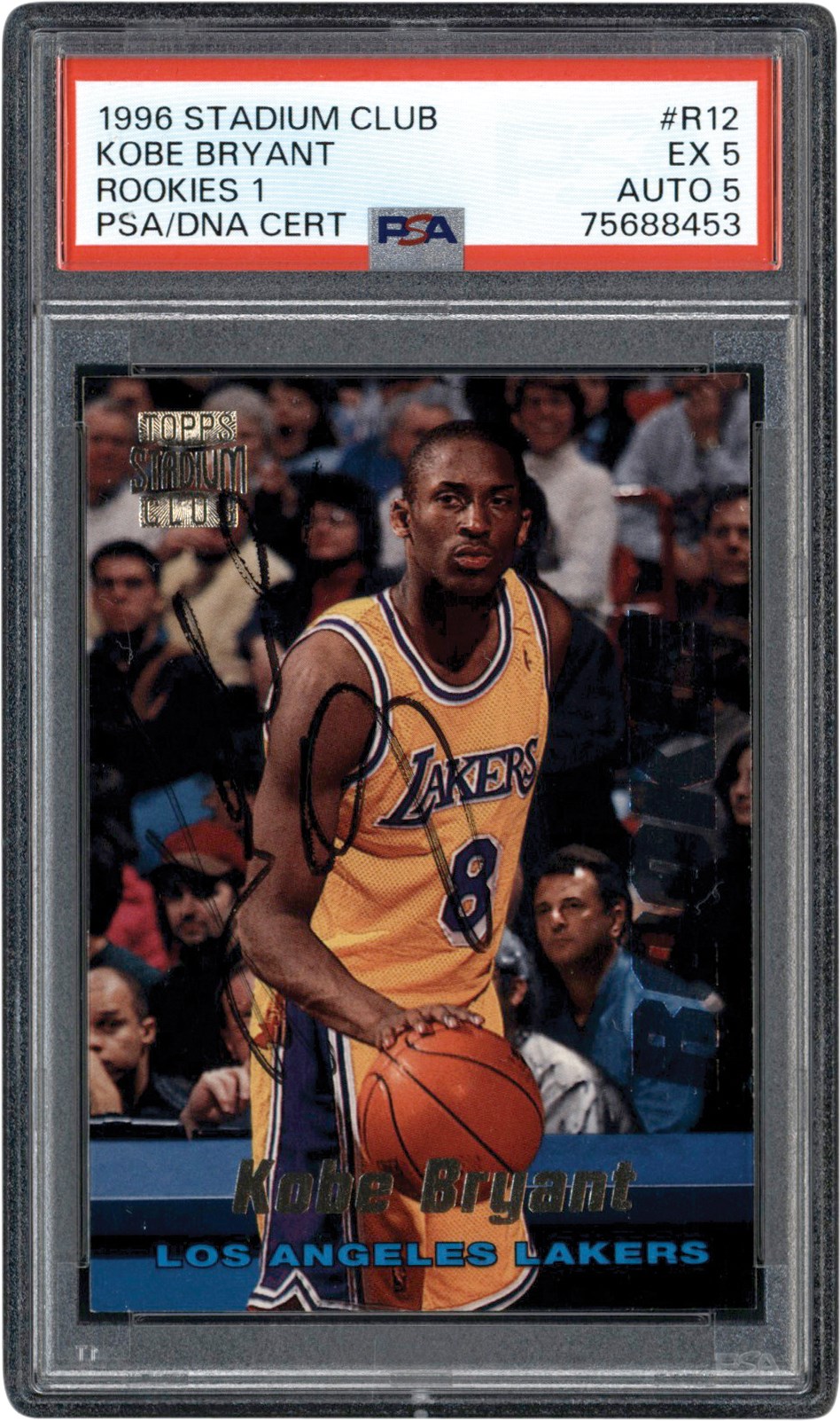 Basketball Cards - 1996 Stadium Club #R12 Kobe Bryant Rookies 1 Signed Rookie Card PSA EX 5 Auto 5 (One of Two Known Examples)