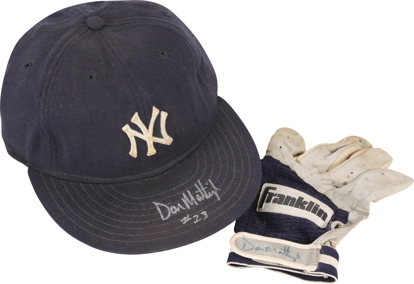 Baseball Equipment - 1985 Don Mattingly Rookie New York Yankees Game Used Hat and Signed Batting Glove (PSA)
