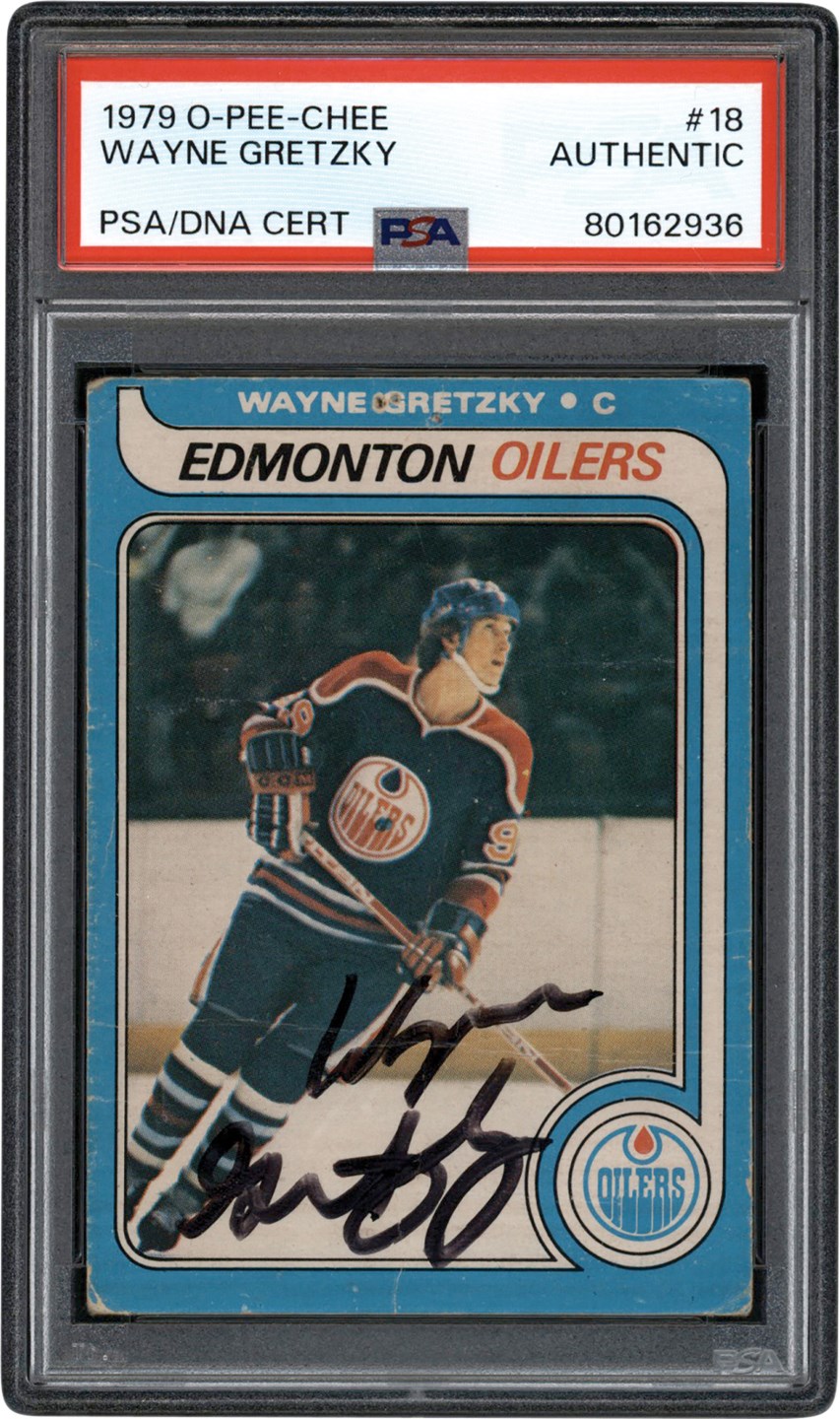 Hockey Cards - 1979 O-Pee-Chee Hockey #79 Wayne Gretzky Rookie with Period Autograph PSA Authentic