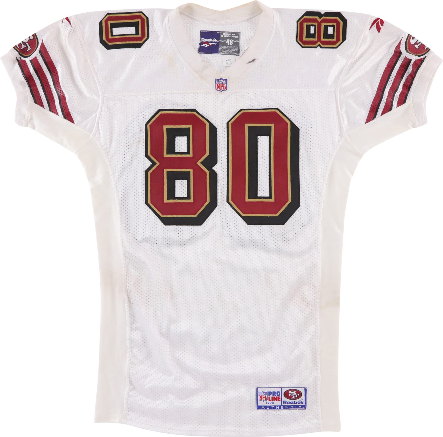 - 1998 Jerry Rice San Francisco 49ers Game Worn Jersey Attributed to Record-Setting 11/1/98 Game - Young & Rice Connect for NFL Record 80 Touchdowns ("Apparent" Photo-Match)