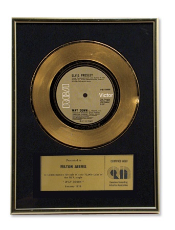 - Elvis Presley “Way Down” Gold Record Award (10x15”)