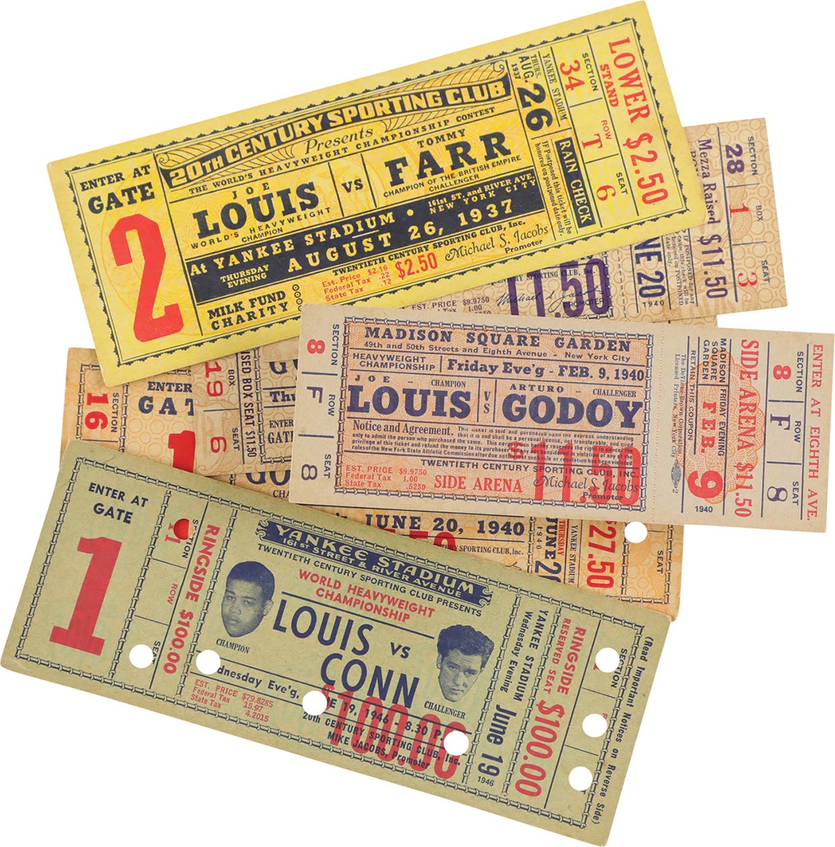 - 1936-46 Joe Louis Full Boxing Ticket Collection (6)