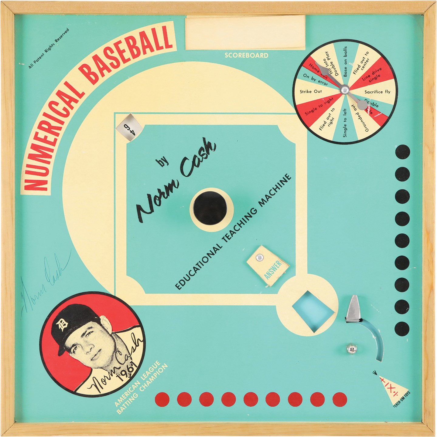 - Circa 1962 Norm Cash Signed Numerical Baseball Game (PSA)